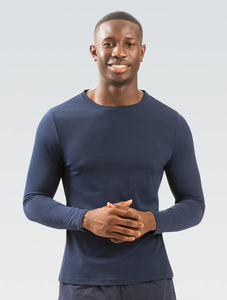 Men's Navy Crew Neck Long Sleeve Rash Guard – Dolfin Swimwear